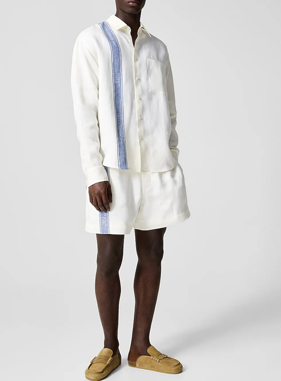 Blue side stripe pure linen short