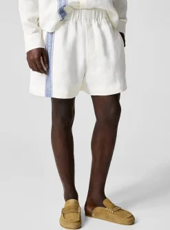 Blue side stripe pure linen short