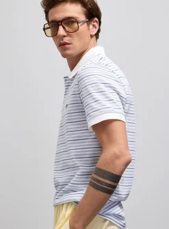 Blue stripe piqué polo