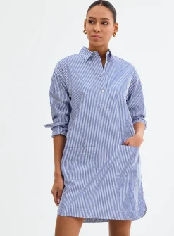 Blue stripe poplin shirtdress