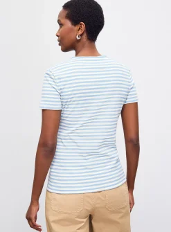 Blue striped mini-rib T-shirt