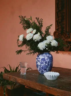 Blue toile pattern vase