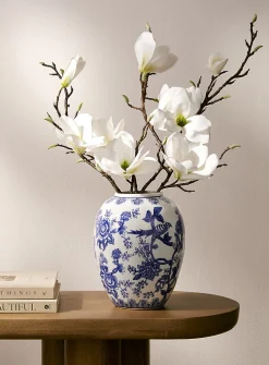 Blue toile pattern vase