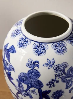 Blue toile pattern vase