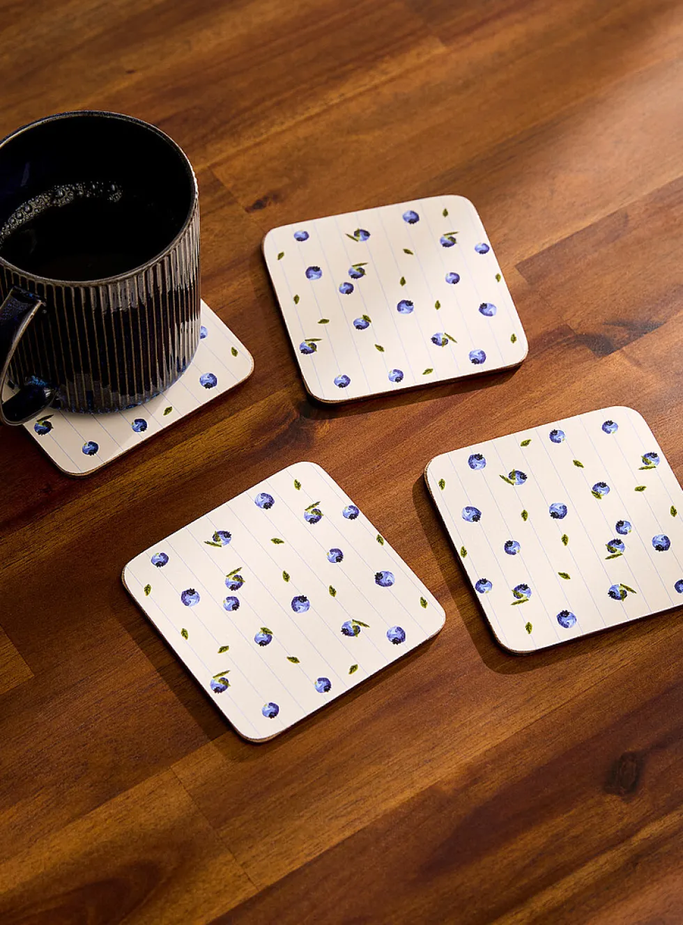 Blueberry season laminated cork coasters