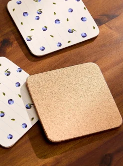 Blueberry season laminated cork coasters