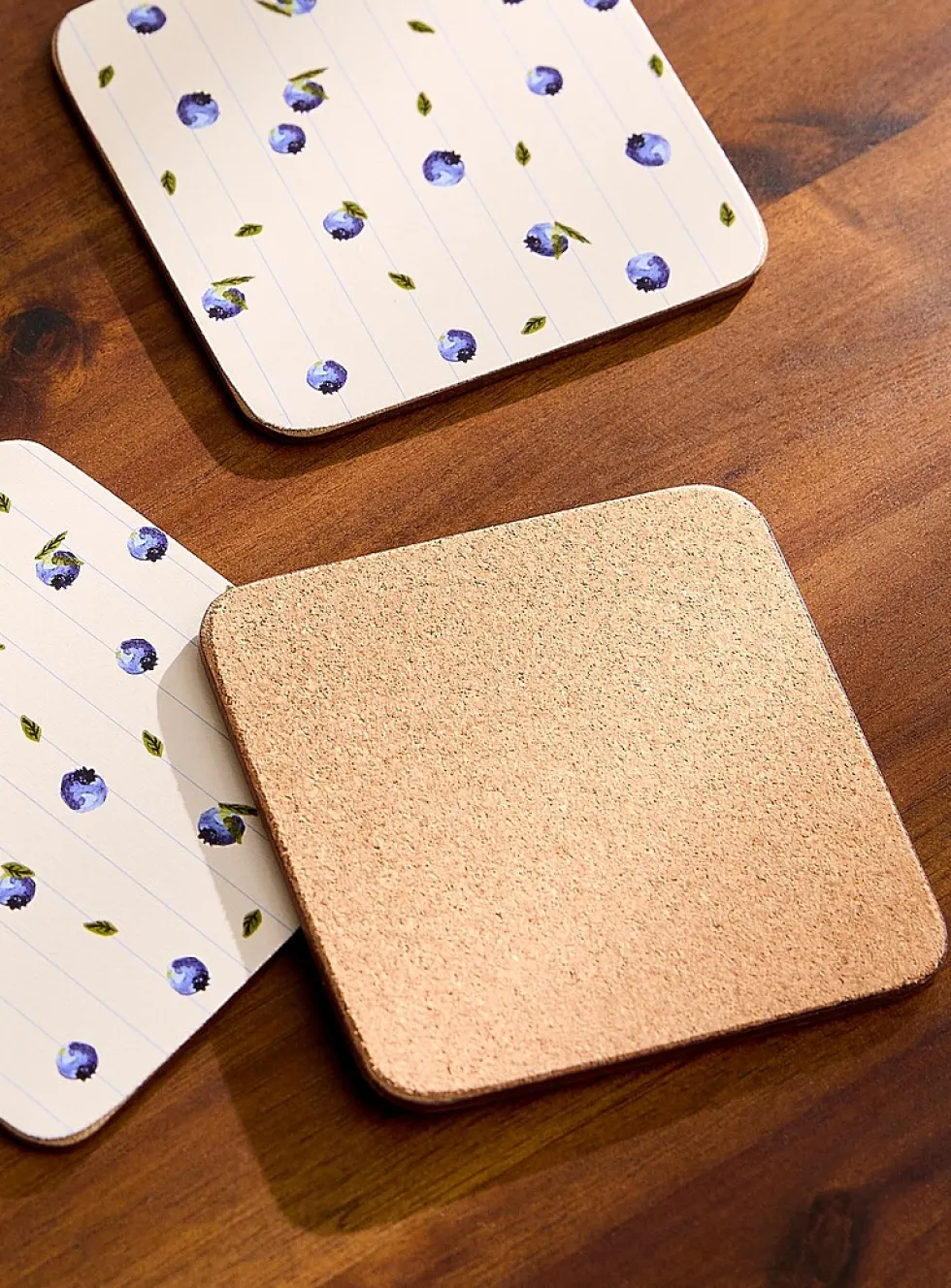 Blueberry season laminated cork coasters