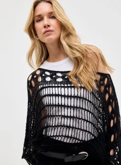 Boat-neck crochet-effect sweater