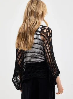 Boat-neck crochet-effect sweater