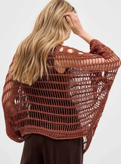 Boat-neck crochet-effect sweater