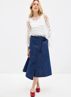 Boat-neck crochet-effect sweater
