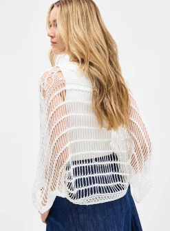 Boat-neck crochet-effect sweater
