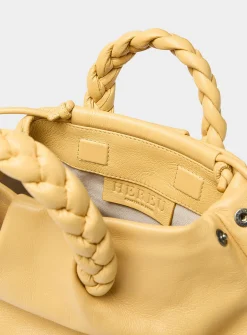 Bombon braided handles yellow leather bag