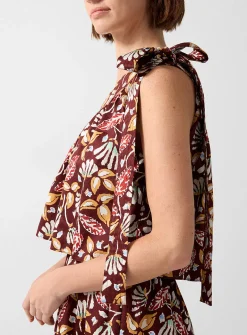 Botanical shapes tiered one-shoulder maxi dress