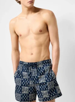 Botanical-print swim trunk