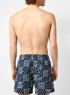 Botanical-print swim trunk