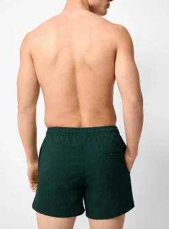 Bottle-green seersucker ripstop swim trunk