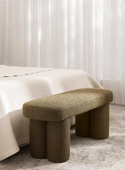 Bouclé fabric bench