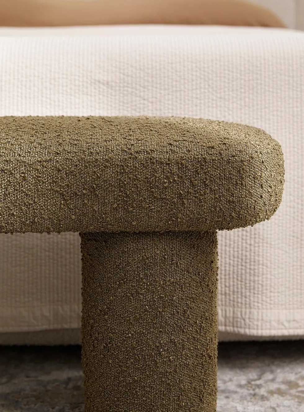Bouclé fabric bench