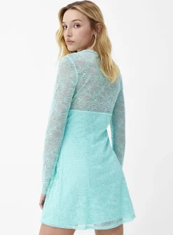 Bow-detail V-neck stretch lace skater minidress
