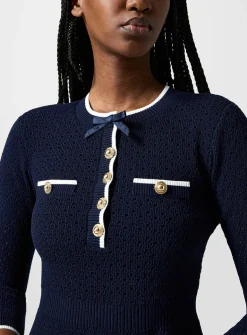Bowed openwork knit dress