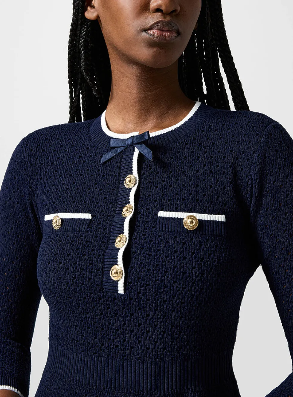 Bowed openwork knit dress