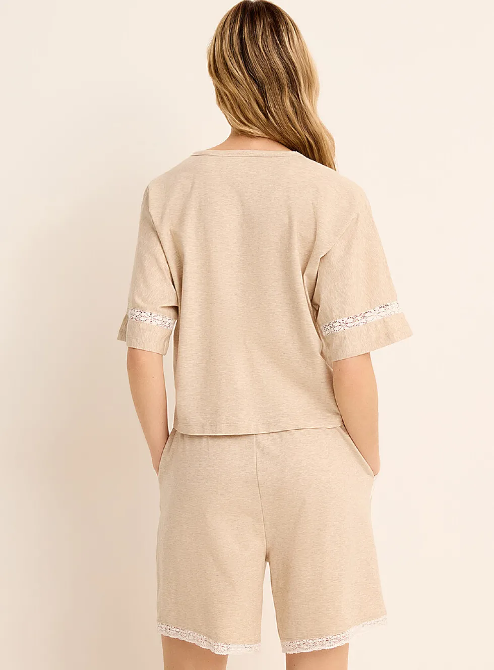 Boxy button-front lace-accent Supima® cotton T-shirt