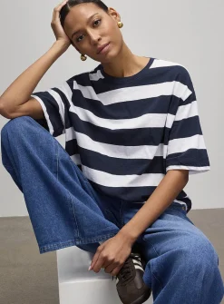 Boxy striped organic cotton slub T-shirt