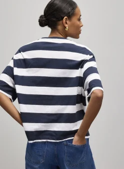 Boxy striped organic cotton slub T-shirt
