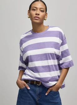 Boxy striped organic cotton slub T-shirt