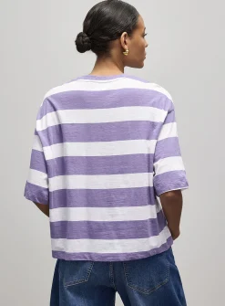 Boxy striped organic cotton slub T-shirt