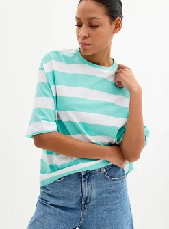 Boxy striped organic cotton slub T-shirt