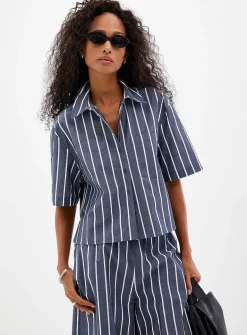 Boxy striped poplin shirt