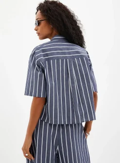 Boxy striped poplin shirt