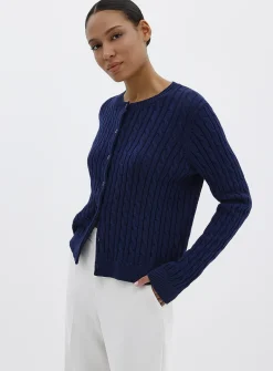 Boxy-fit cable-knit pure cotton cardigan