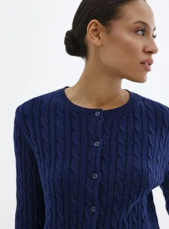 Boxy-fit cable-knit pure cotton cardigan