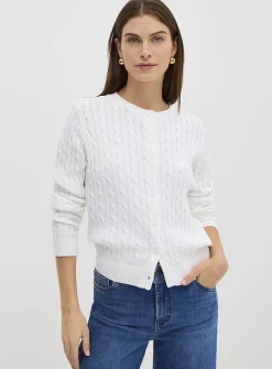 Boxy-fit cable-knit pure cotton cardigan