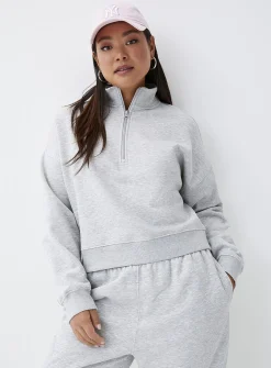 Boxy-fit zipped mock-neck sweatshirt