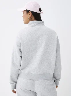 Boxy-fit zipped mock-neck sweatshirt