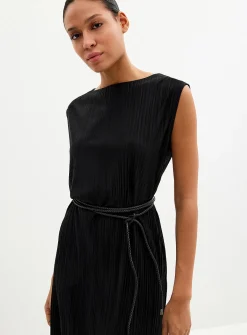 Braided belt flowy pleated dress