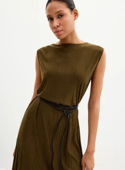 Braided belt flowy pleated dress