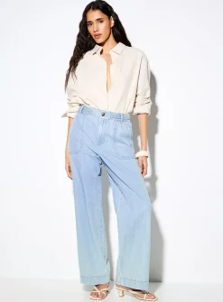 Braided belt lightweight denim wide-leg jean