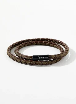 Braided leather double bracelet