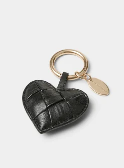 Braided leather heart charm key chain