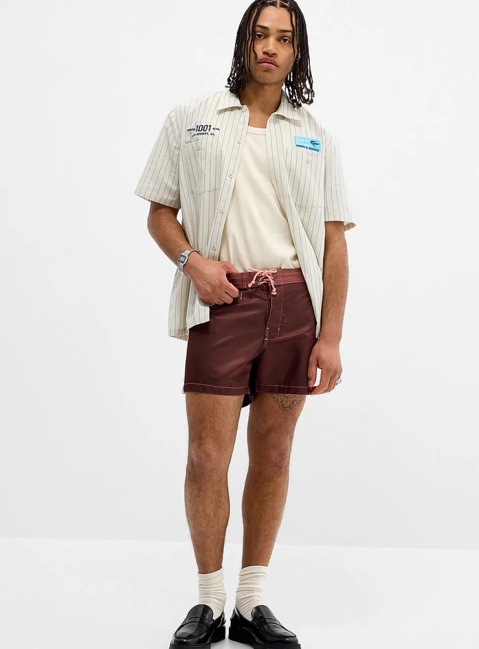 Braided side-band satiny boardshort