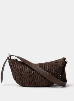 Braided straw rounded crossbody bag