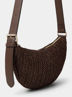 Braided straw rounded crossbody bag