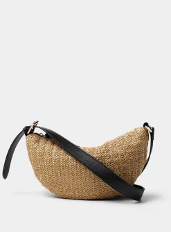 Braided straw rounded crossbody bag
