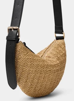 Braided straw rounded crossbody bag