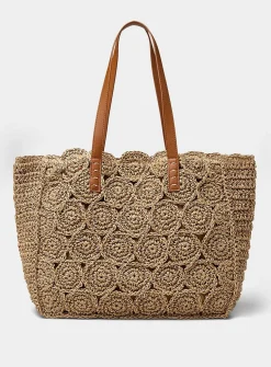 Braided straw squared tote bag